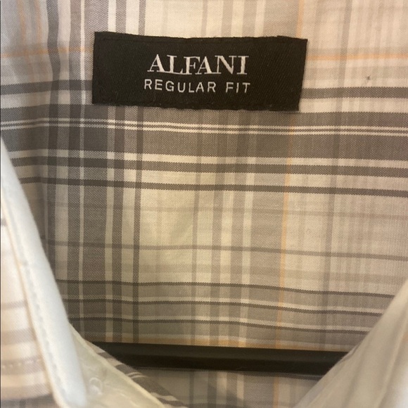 Alfani Gray and Light Orange Plaid Casual Shirt - Picture 2 of 5